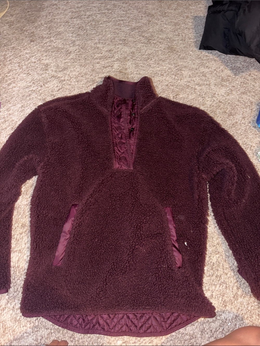 Athleta Women's Sherpa button up Pullover - maroon